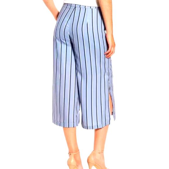 j.o.a. Split Leg Pants Capri Stripes Med Silk Feminine Office Siren Preppy Sexy - Picture 2 of 11